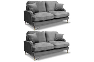 Rupert Grey Velvet 2+2 Seater Sofa Set – Classic Design with Curved Arms