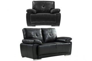 Sienna Black Leather Contemporary 2+1 Seater Sofa Set – Modern Design - Sofa In Store