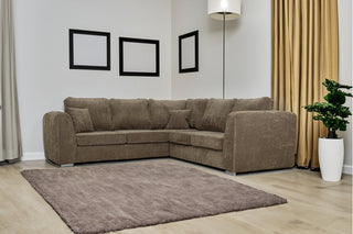 Toronto Latte Aston Fabric Corner Sofa - 5 Seater Chesterfield Style - Sofa In Store