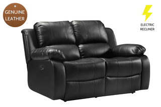 Valencia Genuine Leather 2 Seater Black Electric Recliner Sofa - Sofa In Store
