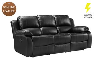 Valencia 3 Seater Genuine Black Leather Electric Recliner Sofa - Sofa In Store