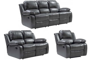 Valencia Grey Leather Recliner Set | 3 + 2 + 1 Seater | Stylish Comfort - Sofa In Store
