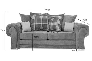 Verona Scatter Grey Fabric 3 Seater Sofa – Stylish Chunky Design - Sofa In Store