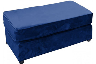 Warwick Fabric Footstool – Blue Velvet with Modern Design - Sofa In Store