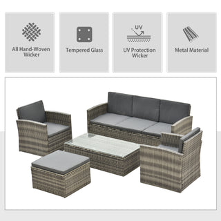 Outsunny Rattan Garden Furniture Outdoor Patio 5 Piece Wicker Weave Sofa Set with Storage,  Cushioned, 3-Seater Sofa + 2 Single Chairs + Foot Stool + Coffee Table - Sofa In Store