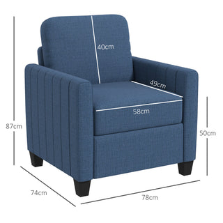 HOMCOM Modern Boxy Linen-Look Armchair - Blue - Sofa In Store