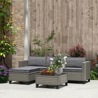Outsunny 5-Piece Rattan Patio Furniture Set with Corner Sofa, Footstools, Coffee Table, for Poolside, Dark Grey - Sofa In Store