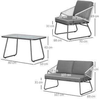 Outsunny Four-Piece Rattan Strong Panel Outdoor Sofa Set - Grey - Sofa In Store