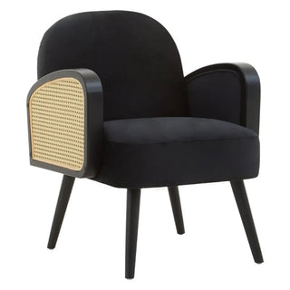 Hanford Velvet Armchair in Black with Black Wooden Legs Luxury Modern Design - Sofa In Store