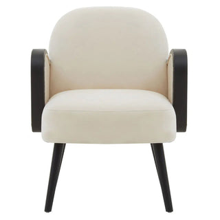 Hanford Velvet Armchair in Natural with Black Wooden Legs Luxury Modern Design - Sofa In Store