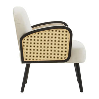 Hanford Velvet Armchair in Natural with Black Wooden Legs Luxury Modern Design - Sofa In Store
