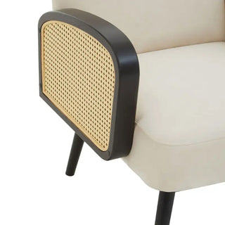 Hanford Velvet Armchair in Natural with Black Wooden Legs Luxury Modern Design - Sofa In Store