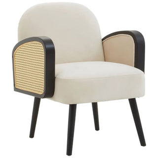 Hanford Velvet Armchair in Natural with Black Wooden Legs Luxury Modern Design - Sofa In Store
