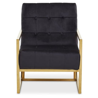 Hanna Velvet Lounge Chair With Gold Frame In Black - Sofa In Store