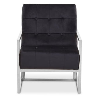 Hanna Velvet Lounge Chair With Silver Frame In Black - Sofa In Store