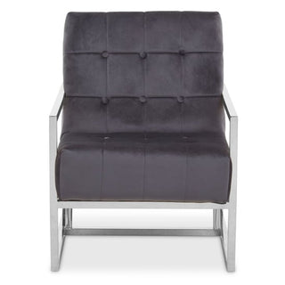 Hanna Velvet Lounge Chair With Silver Frame In Grey - Sofa In Store