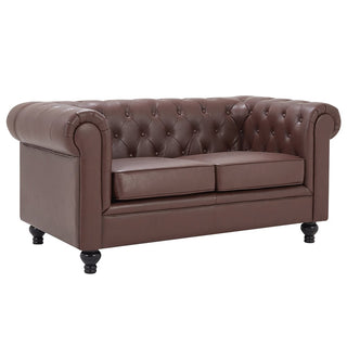 Hertford Chesterfield Faux Leather 2 Seater Sofa in Antique Brown Classic Chesterfield Design - Sofa In Store