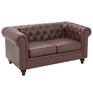 Hertford Chesterfield Faux Leather 2 Seater Sofa in Antique Brown Classic Chesterfield Design - Sofa In Store