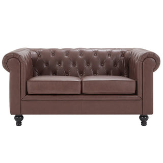 Hertford Chesterfield Faux Leather 2 Seater Sofa in Antique Brown Classic Chesterfield Design - Sofa In Store