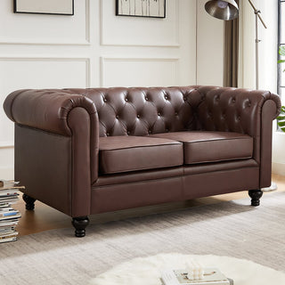 Hertford Chesterfield Faux Leather 2 Seater Sofa in Antique Brown Classic Chesterfield Design - Sofa In Store