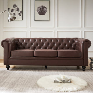 Hertford Chesterfield Faux Leather 3 Seater Sofa in Antique Brown Elegant Living Room Furniture - Sofa In Store