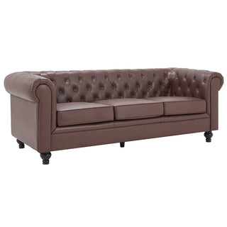 Hertford Chesterfield Faux Leather 3 Seater Sofa in Antique Brown Elegant Living Room Furniture - Sofa In Store