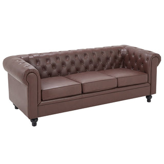 Hertford Chesterfield Faux Leather 3 Seater Sofa in Antique Brown Elegant Living Room Furniture - Sofa In Store