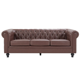 Hertford Chesterfield Faux Leather 3 Seater Sofa in Antique Brown Elegant Living Room Furniture - Sofa In Store