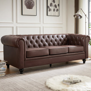 Hertford Chesterfield Faux Leather 3 Seater Sofa in Antique Brown Elegant Living Room Furniture - Sofa In Store
