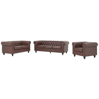 Hertford Faux Leather 3+2+1 Seater Chesterfield Sofa Set in Antique Brown Elegant Living Room Furniture - Sofa In Store