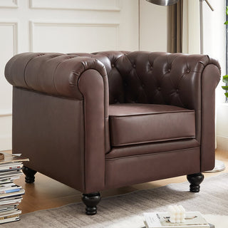 Hertford Faux Leather 3+2+1 Seater Chesterfield Sofa Set in Antique Brown Elegant Living Room Furniture - Sofa In Store