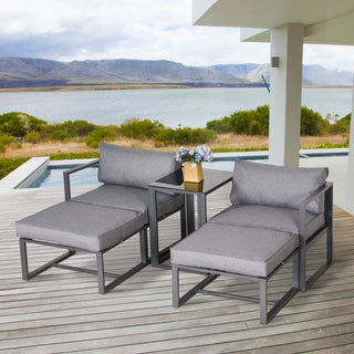 Outsunny 5 Piece Garden Aluminium Conversation Sofa Set Patio Furniture Set Outdoor 2 Sofas 2 Footstools End Table with Cushions - Sofa In Store