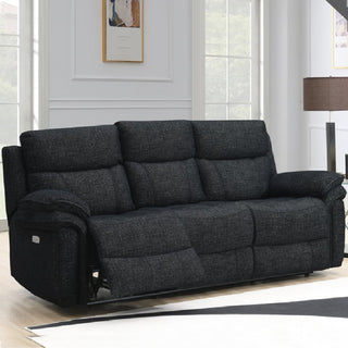 Hialeah Fabric Electric Recliner 3 Seater Sofa In Black - Sofa In Store