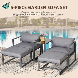 Outsunny 5 Piece Garden Aluminium Conversation Sofa Set Patio Furniture Set Outdoor 2 Sofas 2 Footstools End Table with Cushions - Sofa In Store