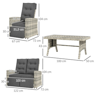 Outsunny 4 Piece Rattan Garden Furniture Set Outdoor Sofa Sectional Set with Glass Top Table for Poolside, Light Grey - Sofa In Store