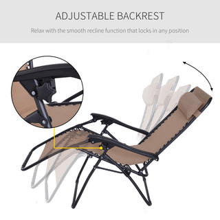 Outsunny Zero Gravity Chair Metal Frame Texteline Armchair Outdoor Folding and Reclining Sun Lounger with Head Pillow for Patio Decking Gardens Camping, Beige - Sofa In Store