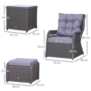 Outsunny 5PCS Deluxe Garden Rattan Furniture Sofa Chair & Stool Table Set  Patio Wicker Weave Furniture Set Aluminium Frame Fully-assembly - Grey - Sofa In Store