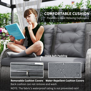 Outsunny Garden PE Rattan Dining Sofa Set, Outdoor 4 Seater Wicker Furniture, High Back Chairs with Cushions, Tempered Glass Coffee Table for Patio, Light Grey - Sofa In Store