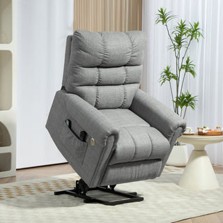 Power Lift Chair for Elderly, Electric Recliner Armchair with Massage and Heat, Type C and USB Ports, Fabric Riser and Reclining Chair with Side Pockets, Grey - Sofa In Store