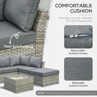 Outsunny 5-Seater Patio PE Rattan Corner Sofa Set, Outdoor Wicker Sectional Conversation Aluminum Frame Furniture Set w/ Padded Cushion, Tea Table with Ice Bucket, Light Grey - Sofa In Store