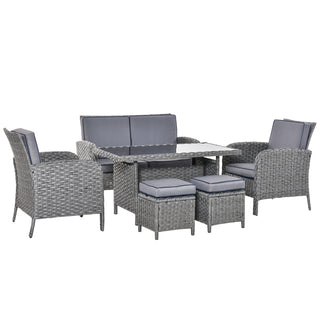 Outsunny 6 Pieces Outdoor Patio Rattan Dining Table Sets Bonzer All Weather PE Wicker Sofa Furniture Set for Backyard Garden w/ Cushions Grey - Sofa In Store