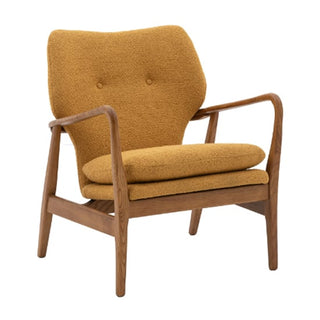 Jenson Fabric Armchair with Wooden Legs in Ochre - Stylish Mid-Century Design - Sofa In Store