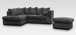 Dylan Black Jumbo Cord Corner Sofa with Footstool Fast Delivery - Sofa In Store