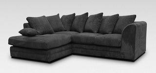 Dylan Black Jumbo Cord Corner Sofa with Hardwood Frame Design - Sofa In Store