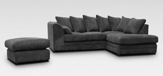 Dylan Black Jumbo Cord Right-Hand Facing Corner Sofa with Footstool - Sofa In Store