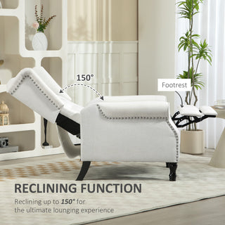HOMCOM Recliner Armchair, Vintage Reclining Chair with Nail Head Trim, Wingback Chair with Button Tufted Back and Footrest, for Living Room, Cream White - Sofa In Store