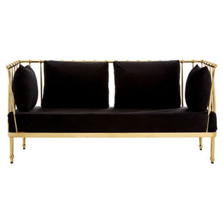 Kurhah Black Velvet 2 Seater Sofa With Gold Tapered Frame - Sofa In Store