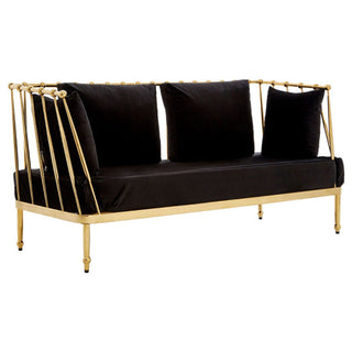 Kurhah Black Velvet 2 Seater Sofa With Gold Tapered Frame - Sofa In Store