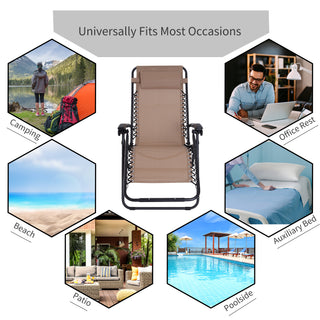 Outsunny Zero Gravity Chair Metal Frame Texteline Armchair Outdoor Folding and Reclining Sun Lounger with Head Pillow for Patio Decking Gardens Camping, Beige - Sofa In Store