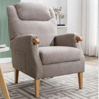 Laurel Fabric 1 Seater Armchair With Oak Legs In Taupe - Sofa In Store